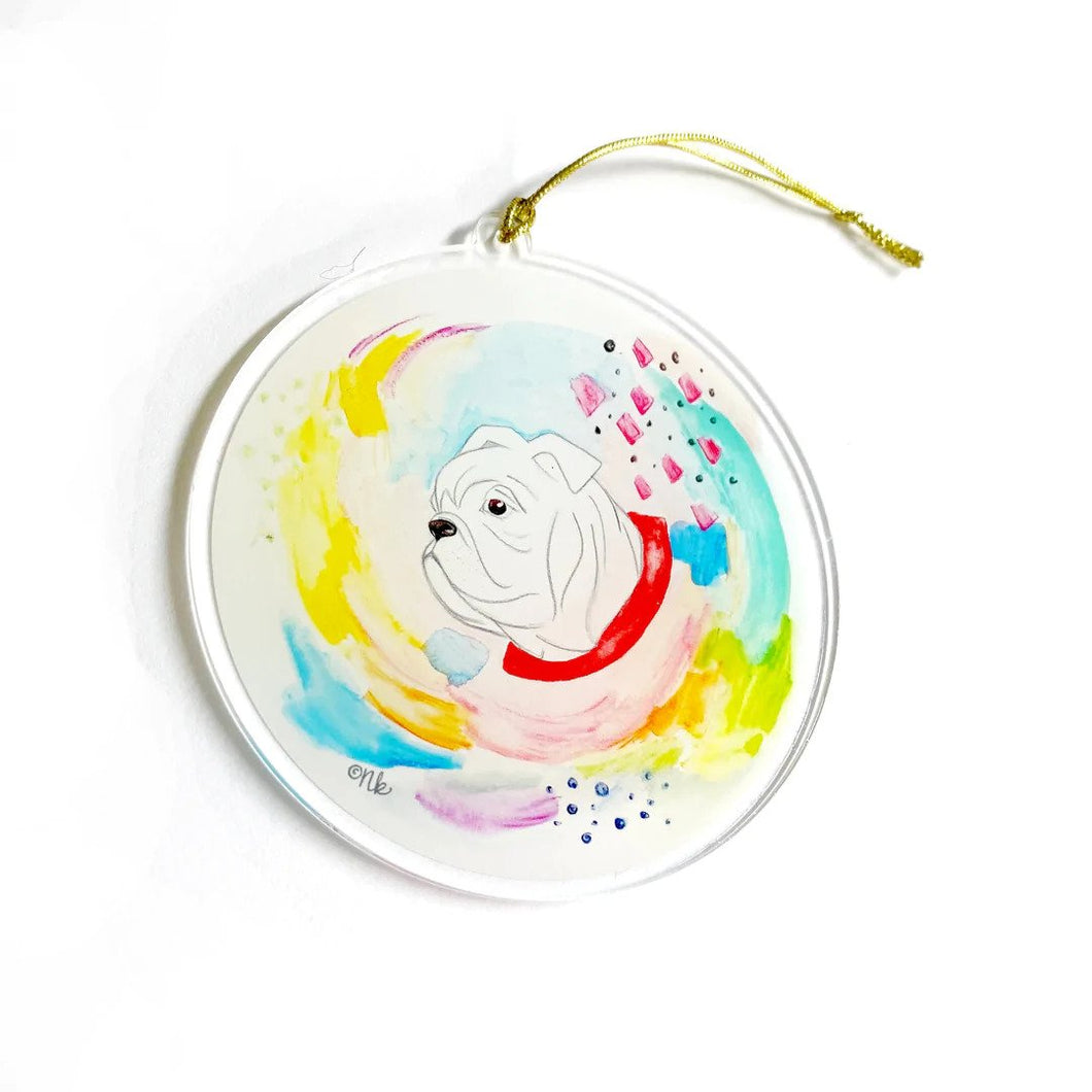 Bulldog Watercolor Acrylic Ornament