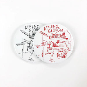 Round Red & Black Athens Map Magnet